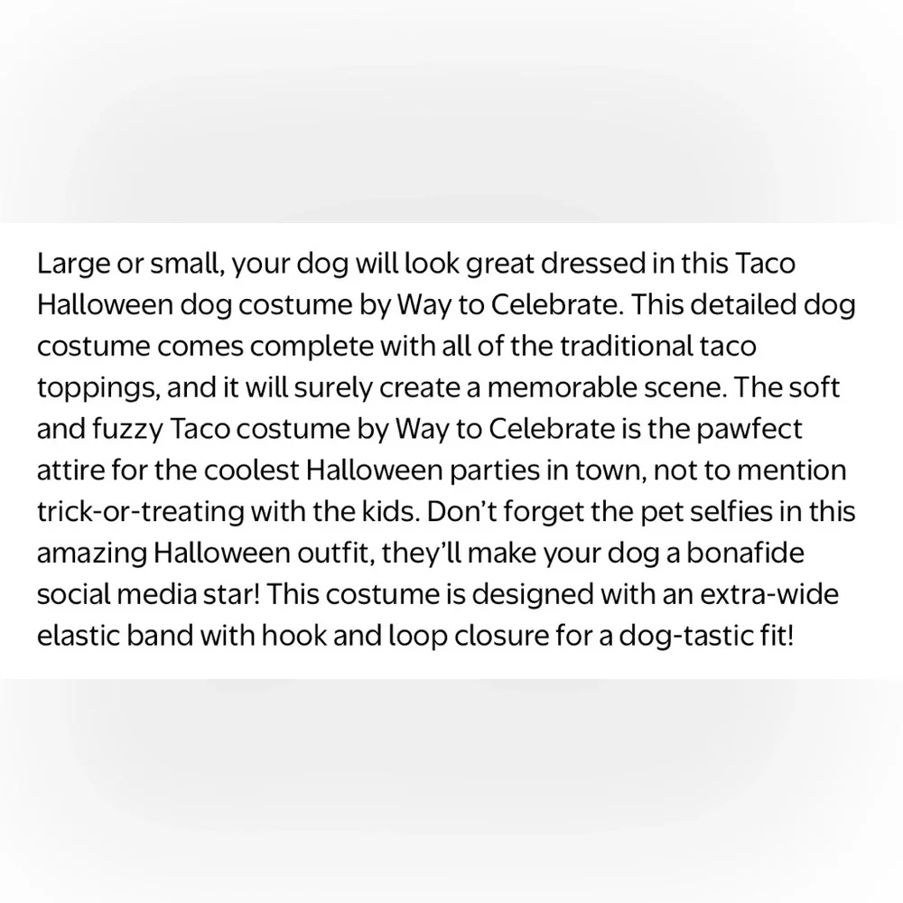 Way To Celebrate Halloween Pet(dog or cat)Costume Taco Sz Small Pug Shih Tzu NWT